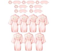Neer Set da 21 accappatoi da donna in raso con maschera per gli occhi e elastici per feste di compleanno Queen Squad Kimono, Rosa, One Size