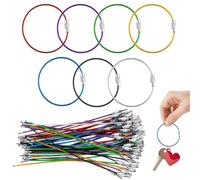 Neerow 60 portachiavi con corda metallica, 15 cm, anello portachiavi grande, 7 colori, in acciaio inox, colorato per bagagli, chiavi, bambola, ID Tag guardiano, Nero , 15 cm