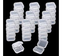 NEETUE 80 mini scatole in plastica trasparente per gioielli, orecchini, piccoli contenitori con coperchio incernierato, per artigianato, viti, accessori per unghie, 3,5 x 3,5 x 1,9 cm (trasparente)
