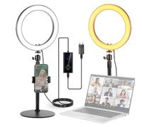 NEEWER 10" 20W LED Ring Light con Supporto da Tavolo e Portatelefono per iPhone Laptop, Bicolore 2900K-7000K, USB C PD, CRI97+ 1660LX/0,5m, Luce per Selfie Trucco Video TikTok Videoconferenza, RH10B