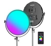 NEEWER 18" Pannello Luce Video LED RGB Rotondo con Controllo APP, 65W 6000Lux/0.5m 2500K-8500K RGBCW Illuminazione da Studio Fotografico /18 Scene/Alimentata a Batteria V per Riprese Streaming, GR18C