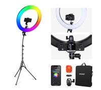 NEEWER 18" RGB LED Ring Light Controllo APP con Supporto e Telefono, 42W Dimmerabile 2500K-10000K GM±50 Bi Color CRI97+/TLCI98+ 360° Full Color 18 Scene per Selfie Makeup TikTok Vlog, RGB18 II