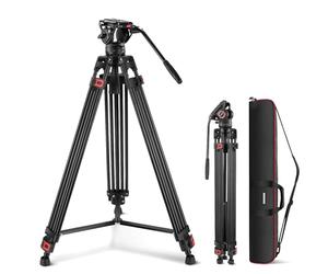 NEEWER 187cm Treppiede per Video con Testa Fluida, Piastra a Sgancio Rapido, Compatibile con DJI RS Gimbal Manfrotto, Resistente con Maniglia Telescopica, Base con Scala, per DSLR Massimo 8kg, TP74