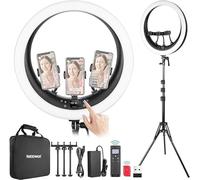 Neewer 19" Ring Light, Luce ad Anello con Stand, 3 Supporti per Telefono, Trasmettitore USB 2,4G per Mac/PC, Panello Touch, Attenuazione Fluida all'1%, 3200K-5600K per Selfie Streaming Zoom, RP19H