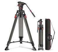 Neewer LL37 - Treppiede per videocamera da 78 pollici, in fibra di carbonio con testa fluida regolabile con smorzamento, sgancio rapido con piastra QR e manico, resistente treppiede per fotocamere