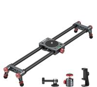 NEEWER 40cm Slider Fotocamera in Fibra Carbonio+Testa Sfera 360°/Phone Clamp/Supporto Action Cam, Carrello Dolly con 4 Cuscinetti e Gambe Regolabili, Compatibile con GoPro Insta360 iPhone Android,CS1M