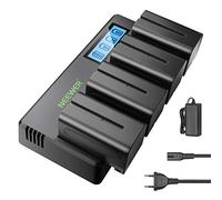 NEEWER 4pz Batteria di Sostituzione NP-F750 7,4V 5600mAh con Caricatore a 4 Canali & Adattatore d’Alimentazione, Compatibile con NP-F550/750/770/970 FM500H QM71D QM91D, Monitor da Campo, Luci Video