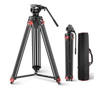 NEEWER 74" Treppiede Video Basic, Testa Fluida, Tripod in Metallo con Smorzamento dell'Attrito, Spreader di livello medio, Piastra Sgancio Rapido, Compatibile con Manfrotto 501, Carico 17,6lb, TP37
