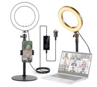 NEEWER Anello luminoso da scrivania ad alta potenza da 8 pollici 18 W con supporto e supporto per telefono, luce di chiamata circolare per iPhone, registrazione di vlogging, kit di illuminazione