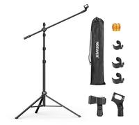 NEEWER Asta Microfono da Terra, Treppiede Mic con Boom Arm, Supporto e Braccio Regolabili Robusti con 2 Morsetti Microphone, 3 Fermacavi, Borsa, Adattatore 3/8" a 5/8" per Canto Podcast Riprese, MS046