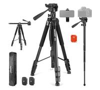NEEWER Basic 74” Video Tripod Monopod w/3 vie Pan Tilt Head & Remote, Overhead Camera Mount con Asse Centrale Orizzontale, Supporto Telefono per DSLR, iPhone, Telescopio, Carico Max 17,6lb, TP05