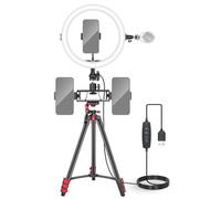 NEEWER BASICS 10" Selfie Ring Light con Treppiede/3 Porta Telefono Compatibile con iPhone/3 Cold Shoe, Luce Anulare Ringlight LED per Registrazione Video Vlog YouTube TikTok Trucco Streaming Live, R11