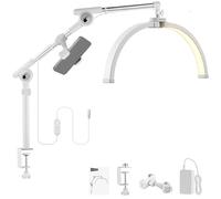 NEEWER BASICS Luce Mezzaluna per Ciglia da 55cm con Supporto Morsetto da Tavolo/Portatelefono, Lampada da Tavolo per Unghie Pieghevole 32W per Trucco Bellezza Tatuaggi Riprese Video dall'Alto, HM03-D