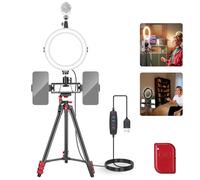 NEEWER BASICS 8" Selfie Ring Light con Treppiede/2 Porta Telefono Compatibile con iPhone/3 Cold Shoe/Telecomando, Luce Ringlight LED per Registrazione Video Vlog YouTube TikTok Trucco Streaming, R08