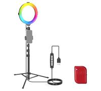 NEEWER BASICS - Anello luminoso LED RGB da 8 pollici con supporto per treppiede, 7 modalità RGB/3200-6500K/10 livelli di dimmerazione, supporto per telefono, illuminazione per selfie per iPhone
