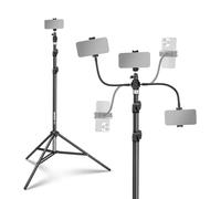 NEEWER BASICS Cavalletto Treppiede Smartphone con Due Bracci Flessibili, Clip Porta Cellulare Regolabile Alluminio per Tavolo Ufficio Comodino Compatibile con iPhone Samsung Android per Video, ST015