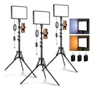 NEEWER BASICS Luce Pannello LED Video(3pz), Kit Illuminazione da Studio con Stand/Portatelefono per Riprese Video Fotografia Streaming, Key Light Bicolore Dimmerabile 2700-6500K 850lx/0,5m, BP300