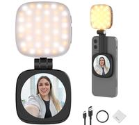 NEEWER BASICS Luce Selfie Magnetica Compatibile con MagSafe iPhone, Mini Ring Light LED Supporto Telefono da Tavolo con Specchio/Panno Pulizia per Zoom Trucco Registrazione Videoconferenza, Nero NL48B