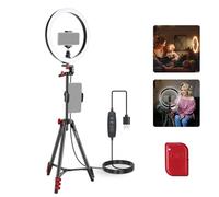 NEEWER BASICS Selfie Ring Light da 10" con Treppiede/2 Porta Telefono Compatibile con iPhone/Piastra QR, Luce Ringlight LED Dimmerabile per Riprese Video Vlog YouTube TikTok Trucco Streaming, RP10-H