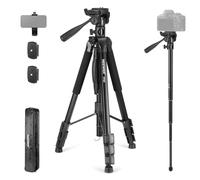 NEEWER BASICS TP05 189cm Monopiede Treppiede Video, Testa a 3 Vie Porta Telefono Compatibile con iPhone DSLR, Tripod da Viaggio per Riprese, Cavalletto Fotocamera Overhead, Barra Trasversale, Max 8kg