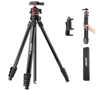NEEWER BASICS Treppiede da Viaggio per Fotocamera, Tripod DSLR Portatile Compatto e Leggero con Testa a Sfera, Piastra QR Arca, Porta Telefono Compatibile con iPhone per Riprese Video, Max 5kg, TP12