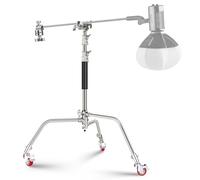 NEEWER C Stand Resistente in Acciaio Inox con Ruote Girevoli, Stativo per Luce Fotografico da 110-186cm con Braccio Boom da 83cm, 2 Teste di Presa per Monoluce da Studio, Softbox, Riflettore, SC186W