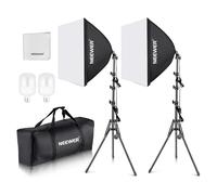 NEEWER Confezione da 2 kit di illuminazione Softbox equivalente a 700 W, lampadine LED 5700 K, softbox 61 x 61 cm con attacco E27, panno per la pulizia, kit di luce continua per studio fotografico