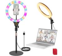 NEEWER ENTRY LEVEL VERSION N37 10,5” Ring Light RGB con Supporto Tavolo/Porta Telefono Compatibile con iPhone/Telecomando, Luce LED CRI85+ 10W per TikTok YouTube Streaming Video Chiamata Zoom Laptop