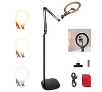 NEEWER ENTRY LEVEL VERSION Ring Light da 10W 10.5" con Supporto da 46"-63", Porta Telefono Sopratesta Compatibile con iPhone, Luce Selfie a LED Bicolore CRI85+ per TikTok Riprese Video Streaming, N44
