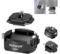 Neewer GM34 - Kit piastra a sgancio rapido per fotocamera, blocco automatico, piastra di montaggio QR quadrata con base a morsetto tipo Arca, compatibile con clip per fotocamera Arca Swiss Peak Design