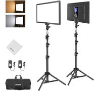 NEEWER Kit di illuminazione a LED da 13 pollici con supporto treppiede e panno di pulizia, 2 pezzi 8000 mAh dimmerabile bicolore luci da studio 3200K-5600K CRI97+ 2400Lux per registrazione live