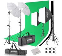 NEEWER Kit di Illuminazione Continua Fotografica con Fondali, Supporti 2,6x3m, Lampadine LED 5700K 24W Equivalenti a 800W, Ombrelli, Softbox e Panno Pulizia, Kit Luce per Studio Foto Video Streaming