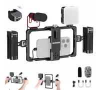 NEEWER Kit di Illuminazione Rig Video Stabilizzatore Gabbia Telefono Universale con Maniglia Laterale, Luce Video LED RGB, Microfono USB C Compatibile con iPhone 16 Pro Max 15 Pro Max S24 Ultra,PA009E