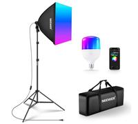 NEEWER Kit di Illuminazione Softbox RGB con Controllo App e 9 Modalità Effetti, Lampadina LED da 24W CRI93+ TLCI98+, Attacco in Porcellana E27, Softbox 24" per Illuminazione Fotografia Studio, NK800