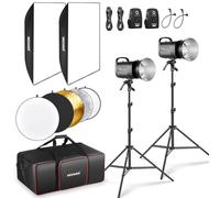 Neewer Kit di luci flash monolight da 800 W: 2 pezzi S101-400W PRO 5600K luci stroboscopiche con grilletto 2.4G/lampade da modellazione 150 W/supporto Bowens/softbox/supporti/riflettore/borsa