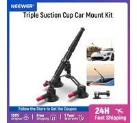 NEEWER Kit di montaggio per auto a tripla ventosa con adattatore per action camera, asta di prolunga 2in1 per selfie stick per GoPro Insta360 CA065