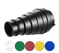 Neewer Kit di Snoot conico in lega di alluminio medio con griglia a nido d'ape e 5 pezzi filtri in gel di colore per studio Strobe Monolight fotografia flash a Bowens Monolist (22 cm)