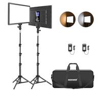 NEEWER Kit d'Illuminazione Luce LED con 178cm Cavalletto, 2pz Luce 384 Morbida, Batteria a Litio Incorporata, 3200-5600K CRI97+ Ultra Sottile Luce On-camera per YouTube Fotografia Video