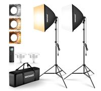 NEEWER Kit Illuminazione Softbox 60x60cm e Stativi (2pz), Lampadine LED Bicolore 2.4G 45W, 10 Canali 2900K-7000K 1400lx/m CRI95, Controllo Remoto 20m, Set Illuminazione Continua per Fotografia, NK103