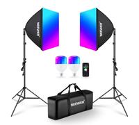 NEEWER Kit Illuminazione Softbox RGB con Controllo App&9 Modalità Effetti,2 Lampadine LED Certificate CE&UKCA 24W CRI93+ TLCI98+, Presa E27, Softbox 24", per Illuminazione Fotografica da Studio, NK800