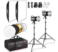 NEEWER Kit Luce Flash Monoluce Studio da 600W: 2pz Luce Stroboscopica 5600K S101-300W PRO con Trigger 2.4G/Lampade Pilota da 150W/Attacco Bowens/Softbox/Stativi/Riflettore/Borsa, Compatibile con QPRO