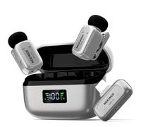 NEEWER KM19 Mini Mic, Microfono Compatibile con iPhone Android, PC, Argento | Microfono Lavalier Wireless, Anti Rumore a 3 Livelli, 48kHz/24bit, Batteria 30h, Portata 100m, Controllo App Solo per Android