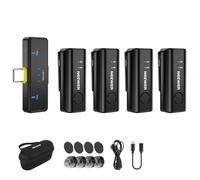 NEEWER KM23C Microfono Lavalier Wireless Compatibile con iPhone Android Tablet PC Laptop, Omnidirezionale 48K/24Bit 20-20KHZ Cancellazione Rumore AI Muto Portata 70m Batteria Totale 32h (1x RX +4x TX)
