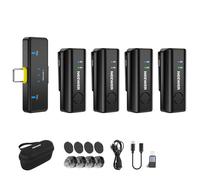 NEEWER KM23C Microfono Lavalier Wireless Compatibile con iPhone Android Tablet PC Laptop, Omnidirezionale 48K/24Bit 20-20KHZ Cancellazione Rumore AI Muto Portata 70m Batteria Totale 32h (1x RX +4x TX)