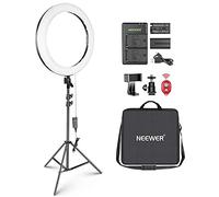 Neewer LED Luce ad Anello 20”44W Bicolore Dimmerabile con Stativo di Luce 2M Pro Testa a Bolla Supporto di Cellulare Batteria a Litio Caricabatteria USB per Ritratto Fotografia Video Trucco Selfie