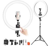 NEEWER Luce Anulare SRP18-2.4G LED 18" con Stativo e Portatelefono, Controllo 2.4G&Touch Manuale, Ring Light 42W 3200-5600K per Salone Tatuaggi Ciglia Barbiere Trucco, Illuminazione Fotografica,(Nera)