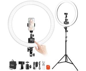 NEEWER Luce Anulare SRP18-2.4G LED 18" con Stativo e Portatelefono, Controllo 2.4G&Touch Manuale, Ring Light 42W 3200-5600K per Salone Tatuaggi Ciglia Barbiere Trucco, Illuminazione Fotografica,(Nera)