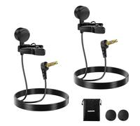 NEEWER Microfono Lavalier ø9,7mm (2 Pezzi), Mic Lav a Condensatore Omnidirezionale Cablato a Clip TRS 3,5mm con Cavo da 1,5m e Antivento per Registrazione Video, Vlogging, Riprese Film, LM10