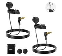 NEEWER Microfono Lavalier ø9,7mm (2 Pezzi), Mic Lav a Condensatore Omnidirezionale Cablato a Clip TRS 3,5mm con Cavo da 1,5m e Antivento per Registrazione Video, Vlogging, Riprese Film, LM10
