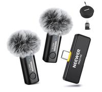 NEEWER Microfono Lavalier Wireless, 1x Ricevitore USB C con Adattatore OTG e 2x Trasmettitore a Condensatore Omnidirezionale con Cancellazione Rumore Compatibile con iPhone 16 Pro Max S24 Ultra, KM23